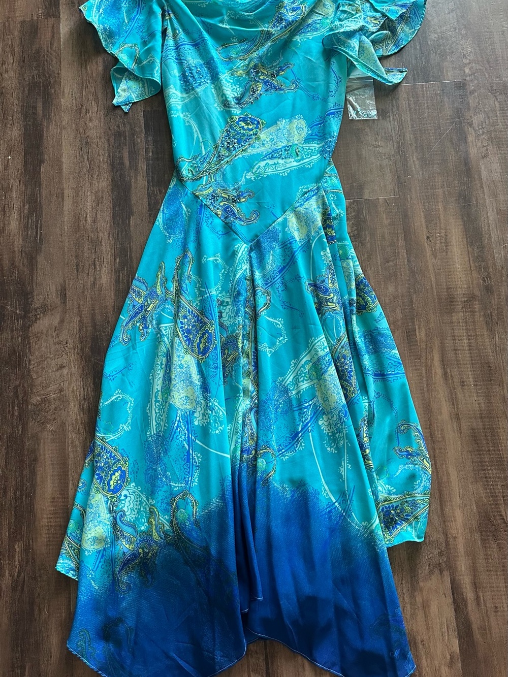 NWT vintage fairycore Turquoise Paisley Print Ruffle-Sleeve Dress